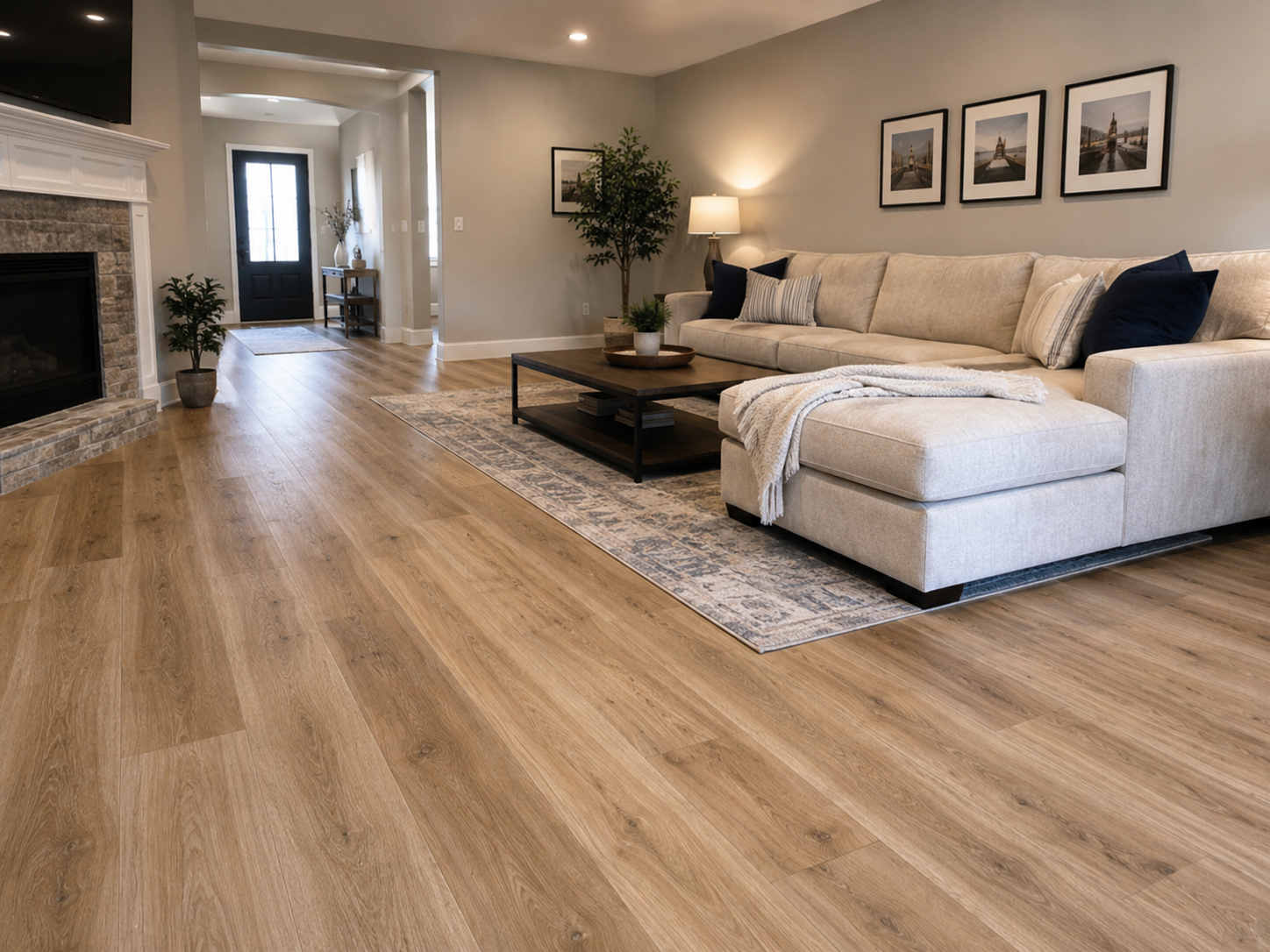 Finished LVP flooring in modern living room